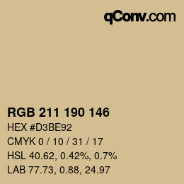 Color code: RGB 211 190 146 | qconv.com