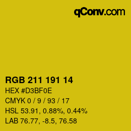 Código de color: RGB 211 191 14 | qconv.com