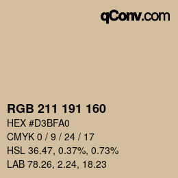Color code: RGB 211 191 160 | qconv.com