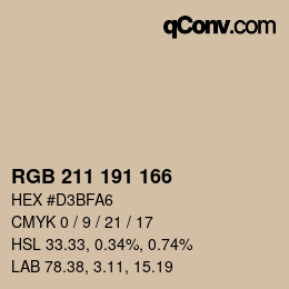 Color code: RGB 211 191 166 | qconv.com