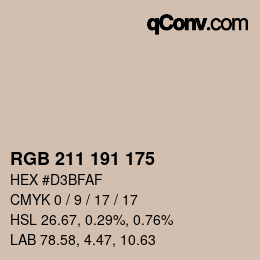 カラーコード: RGB 211 191 175 | qconv.com