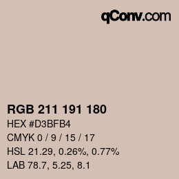 Color code: RGB 211 191 180 | qconv.com
