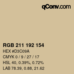 カラーコード: RGB 211 192 154 | qconv.com