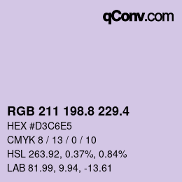 カラーコード: RGB 211 198.8 229.4 | qconv.com