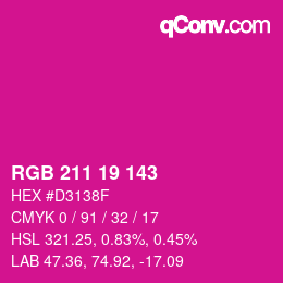 颜色代码: RGB 211 19 143 | qconv.com