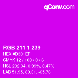 颜色代码: RGB 211 1 239 | qconv.com
