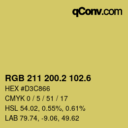 カラーコード: RGB 211 200.2 102.6 | qconv.com