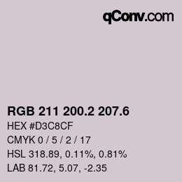 カラーコード: RGB 211 200.2 207.6 | qconv.com