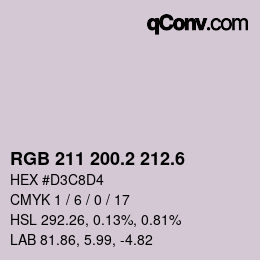 カラーコード: RGB 211 200.2 212.6 | qconv.com