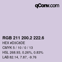 カラーコード: RGB 211 200.2 222.6 | qconv.com
