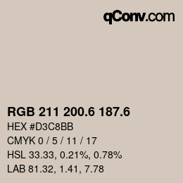 カラーコード: RGB 211 200.6 187.6 | qconv.com