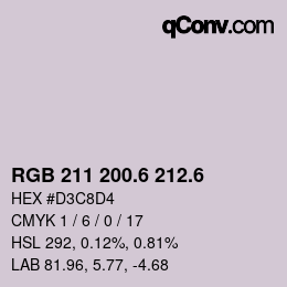 カラーコード: RGB 211 200.6 212.6 | qconv.com