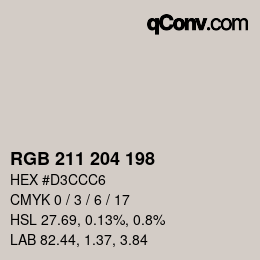 颜色代码: RGB 211 204 198 | qconv.com