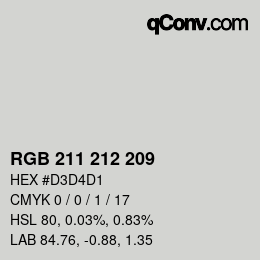 颜色代码: RGB 211 212 209 | qconv.com