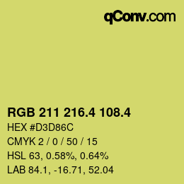 カラーコード: RGB 211 216.4 108.4 | qconv.com