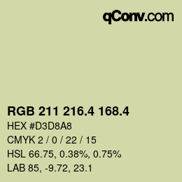カラーコード: RGB 211 216.4 168.4 | qconv.com