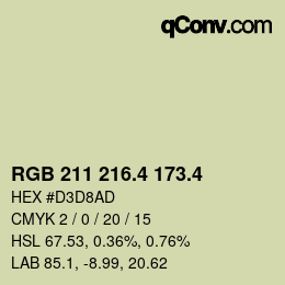 カラーコード: RGB 211 216.4 173.4 | qconv.com