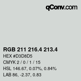 カラーコード: RGB 211 216.4 213.4 | qconv.com