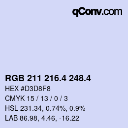 カラーコード: RGB 211 216.4 248.4 | qconv.com