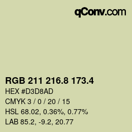 カラーコード: RGB 211 216.8 173.4 | qconv.com