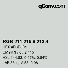 カラーコード: RGB 211 216.8 213.4 | qconv.com