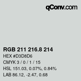 カラーコード: RGB 211 216.8 214 | qconv.com