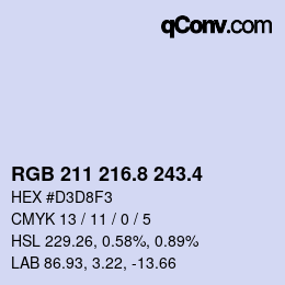カラーコード: RGB 211 216.8 243.4 | qconv.com