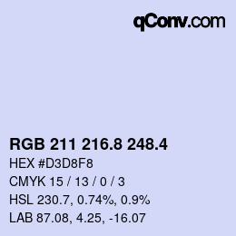 カラーコード: RGB 211 216.8 248.4 | qconv.com