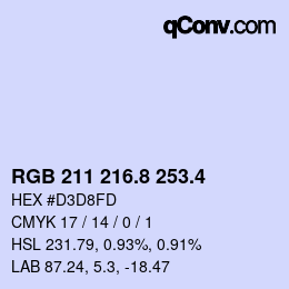 カラーコード: RGB 211 216.8 253.4 | qconv.com