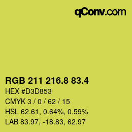 カラーコード: RGB 211 216.8 83.4 | qconv.com