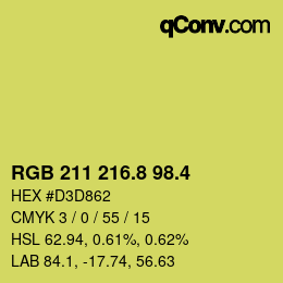 カラーコード: RGB 211 216.8 98.4 | qconv.com