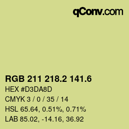 カラーコード: RGB 211 218.2 141.6 | qconv.com
