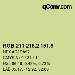 カラーコード: RGB 211 218.2 151.6 | qconv.com