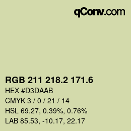 カラーコード: RGB 211 218.2 171.6 | qconv.com