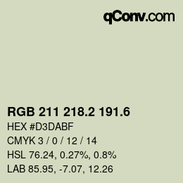 カラーコード: RGB 211 218.2 191.6 | qconv.com
