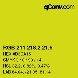 カラーコード: RGB 211 218.2 21.6 | qconv.com