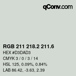 カラーコード: RGB 211 218.2 211.6 | qconv.com
