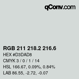 カラーコード: RGB 211 218.2 216.6 | qconv.com