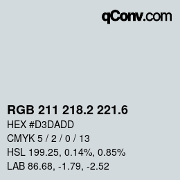 カラーコード: RGB 211 218.2 221.6 | qconv.com