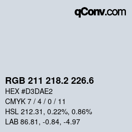 カラーコード: RGB 211 218.2 226.6 | qconv.com