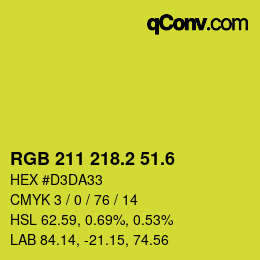 カラーコード: RGB 211 218.2 51.6 | qconv.com