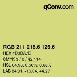 カラーコード: RGB 211 218.6 126.6 | qconv.com