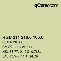 カラーコード: RGB 211 218.6 166.6 | qconv.com
