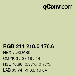 カラーコード: RGB 211 218.6 176.6 | qconv.com