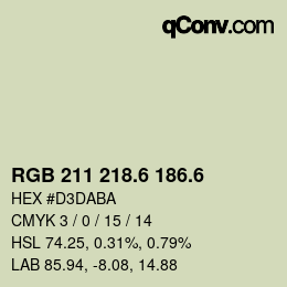 カラーコード: RGB 211 218.6 186.6 | qconv.com