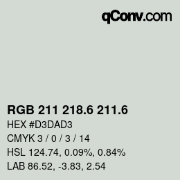 カラーコード: RGB 211 218.6 211.6 | qconv.com