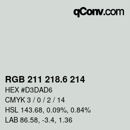 カラーコード: RGB 211 218.6 214 | qconv.com