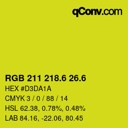 カラーコード: RGB 211 218.6 26.6 | qconv.com