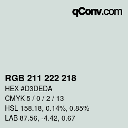 Color code: RGB 211 222 218 | qconv.com