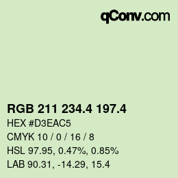 カラーコード: RGB 211 234.4 197.4 | qconv.com